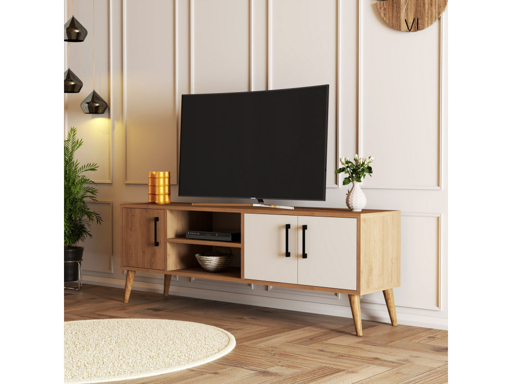 Drewniana podstawa pod telewizor "Exxen" - 150 x 34 x 52 cm - Biały