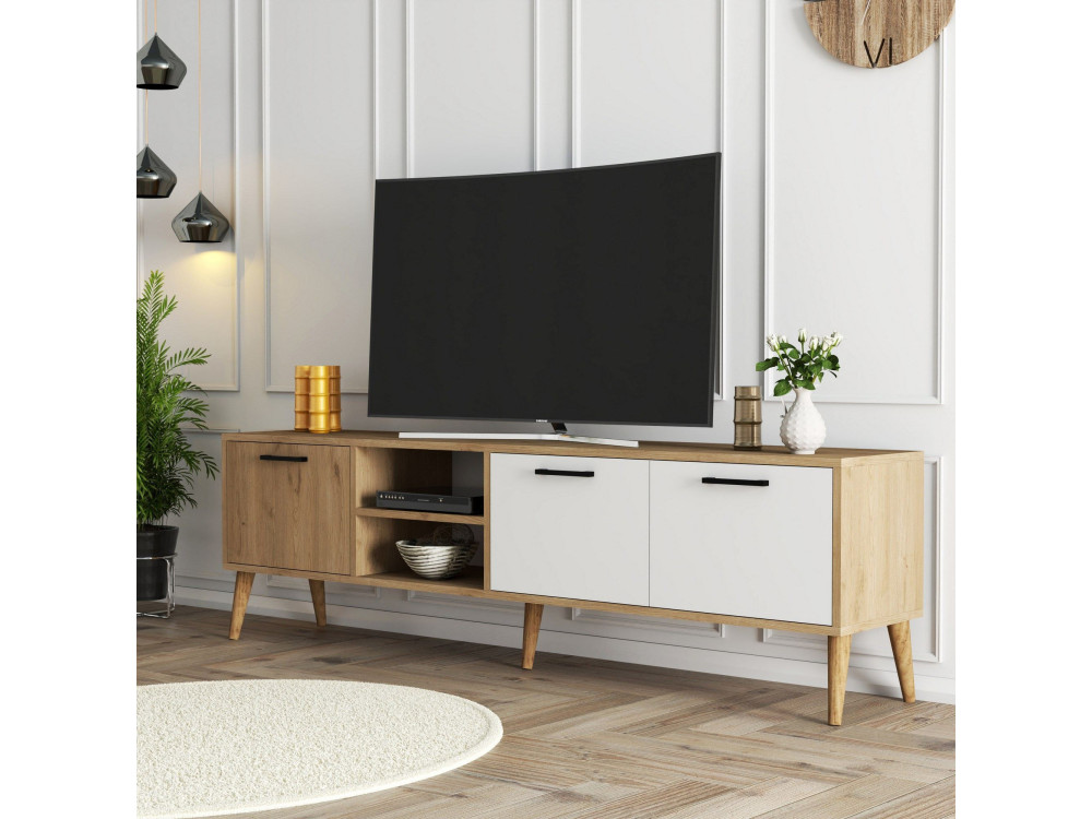 Drewniana podstawa pod telewizor "Exxen" - 180 x 35 x 53 cm - Biały