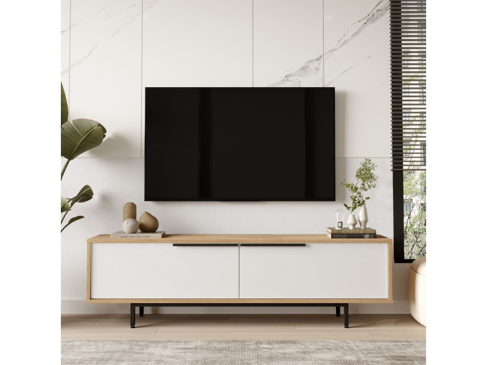 Drewniana podstawa pod telewizor ON1-SW - 160 x 35 x 45 cm - Biały