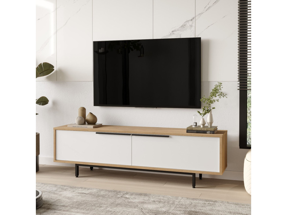 Drewniana podstawa pod telewizor ON1-SW - 160 x 35 x 45 cm - Biały