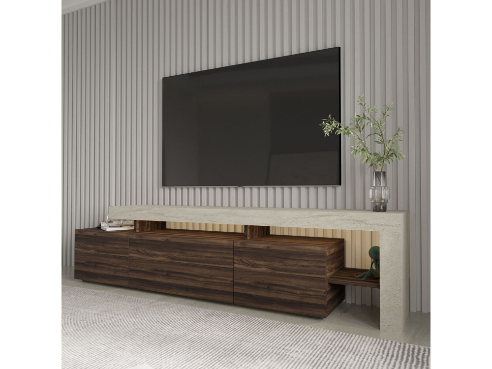 Drewniana podstawa pod telewizor "Beliz" - 192 x 37 x 53 cm - Brązowy