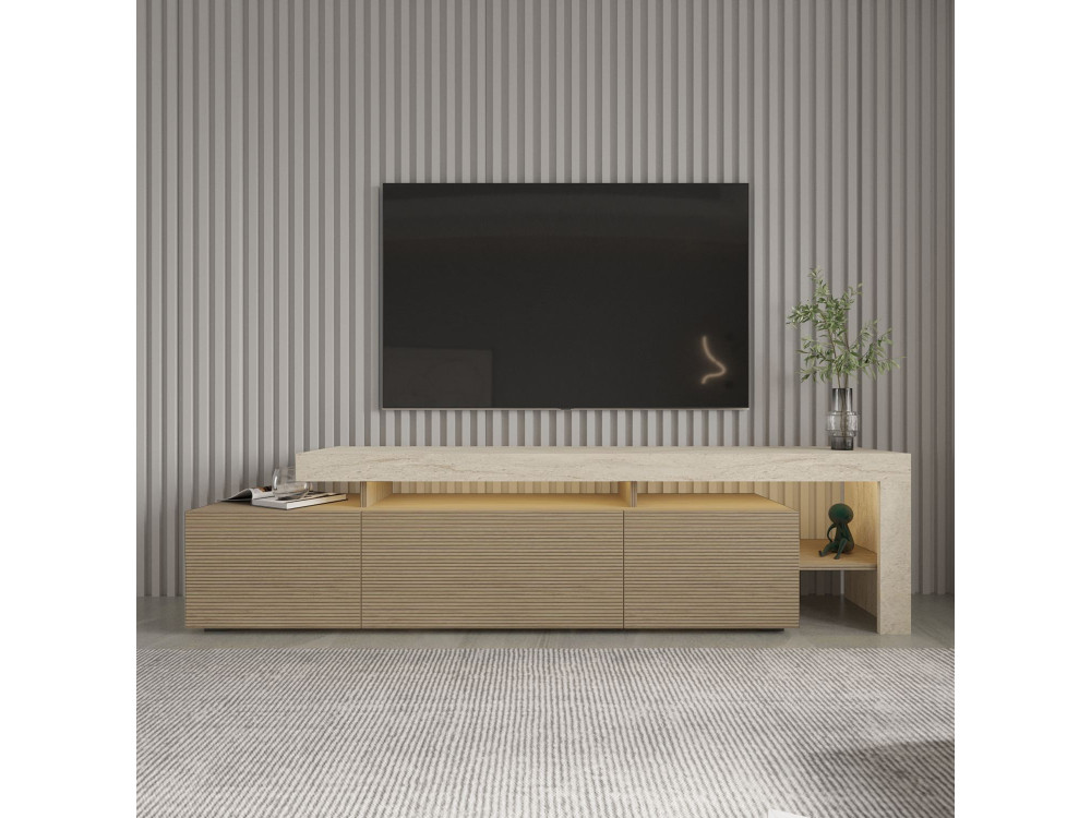 Drewniany stojak pod telewizor "Beliz" - 192 x 37 x 53 cm - Beżowy