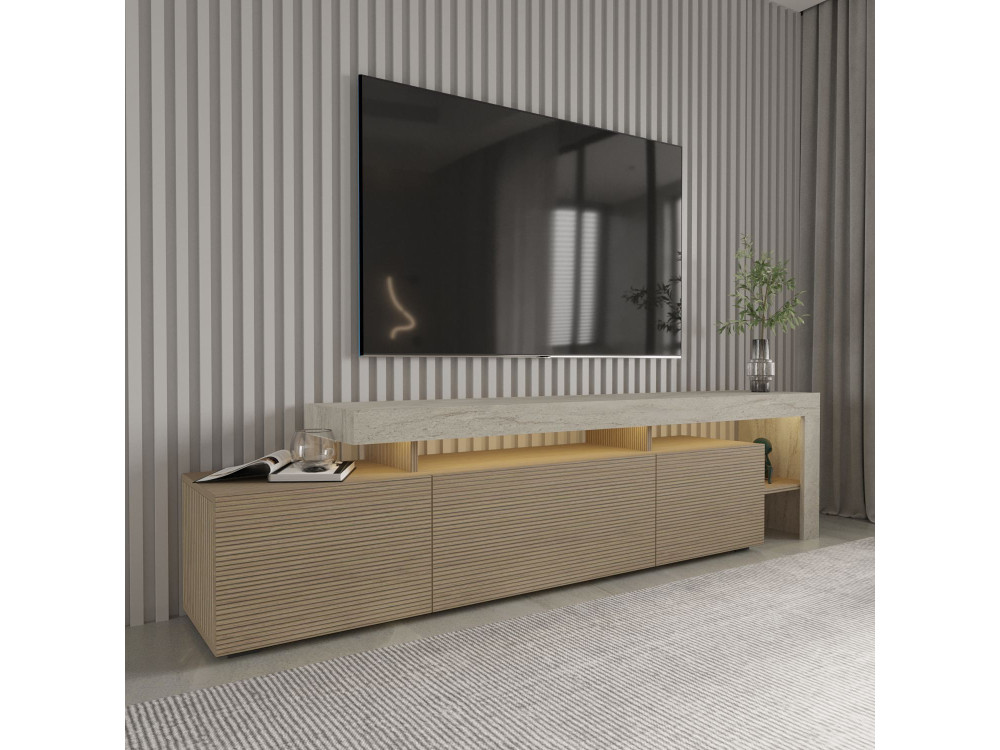 Drewniany stojak pod telewizor "Beliz" - 192 x 37 x 53 cm - Beżowy