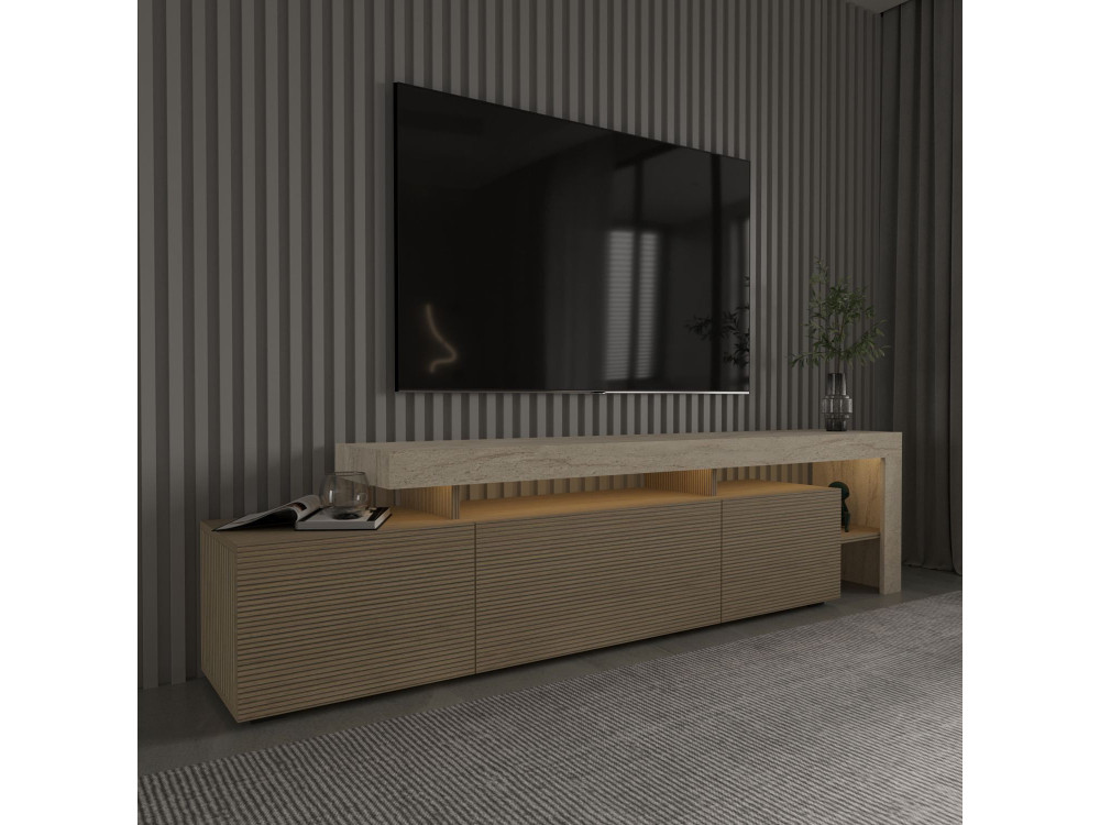 Drewniany stojak pod telewizor "Beliz" - 192 x 37 x 53 cm - Beżowy
