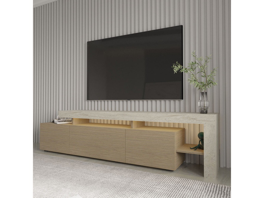 Drewniany stojak pod telewizor "Beliz" - 192 x 37 x 53 cm - Beżowy