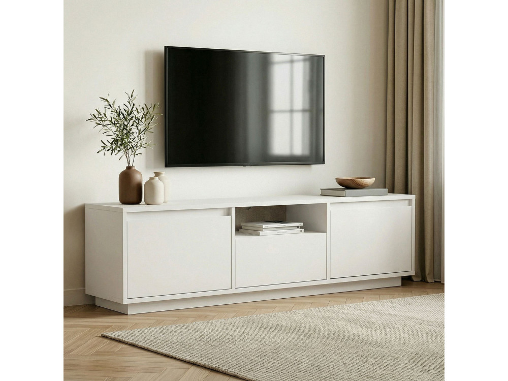 Drewniana podstawa pod telewizor "Sentinel" - 160 x 30 x 42 cm - Biały