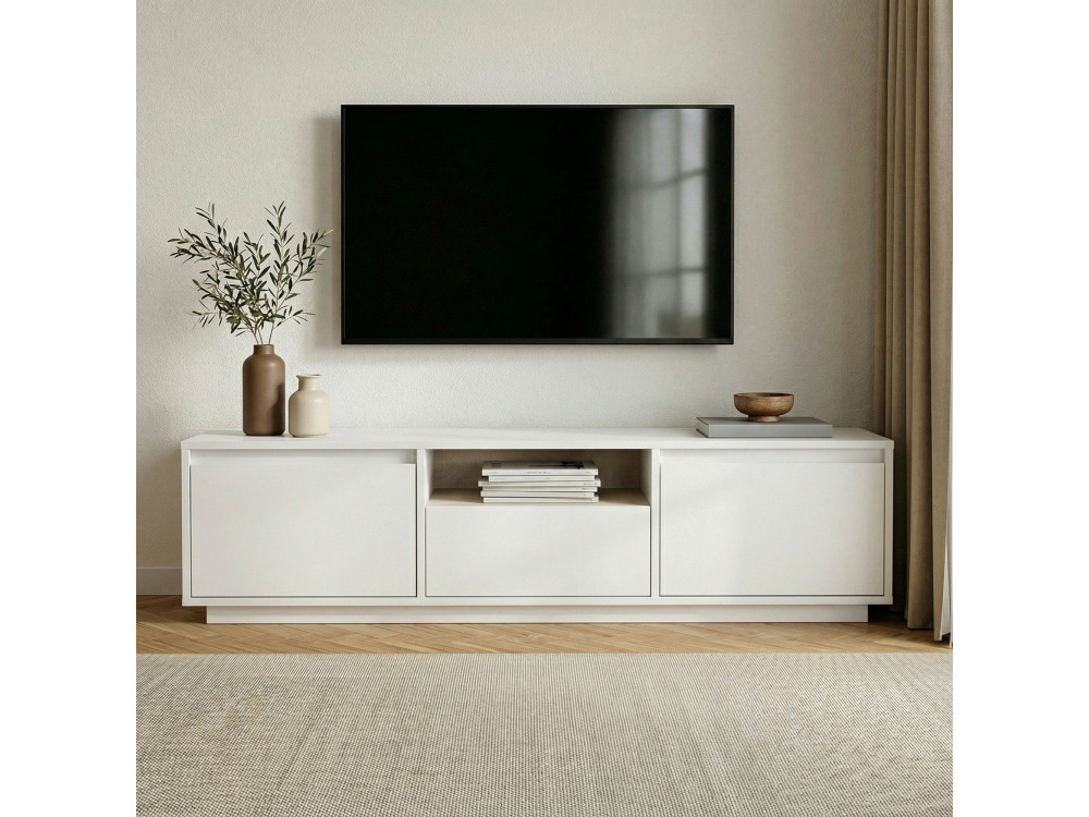 Drewniana podstawa pod telewizor "Sentinel" - 160 x 30 x 42 cm - Biały