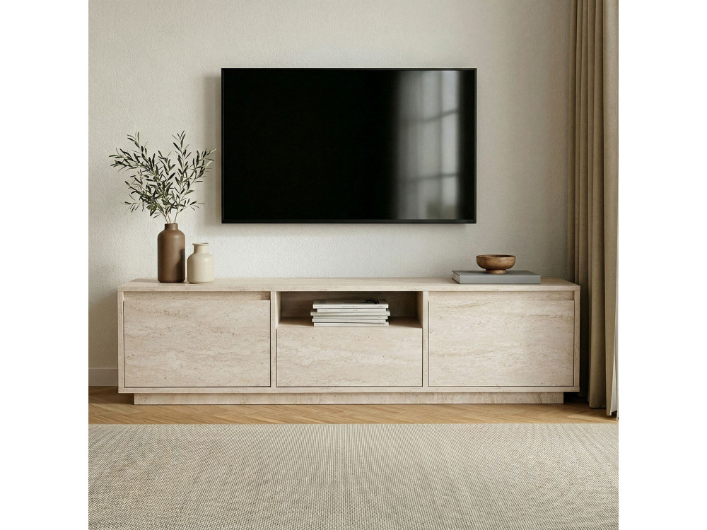 Drewniana podstawa pod telewizor "Sentinel" - 160 x 30 x 42 cm - trawertyn