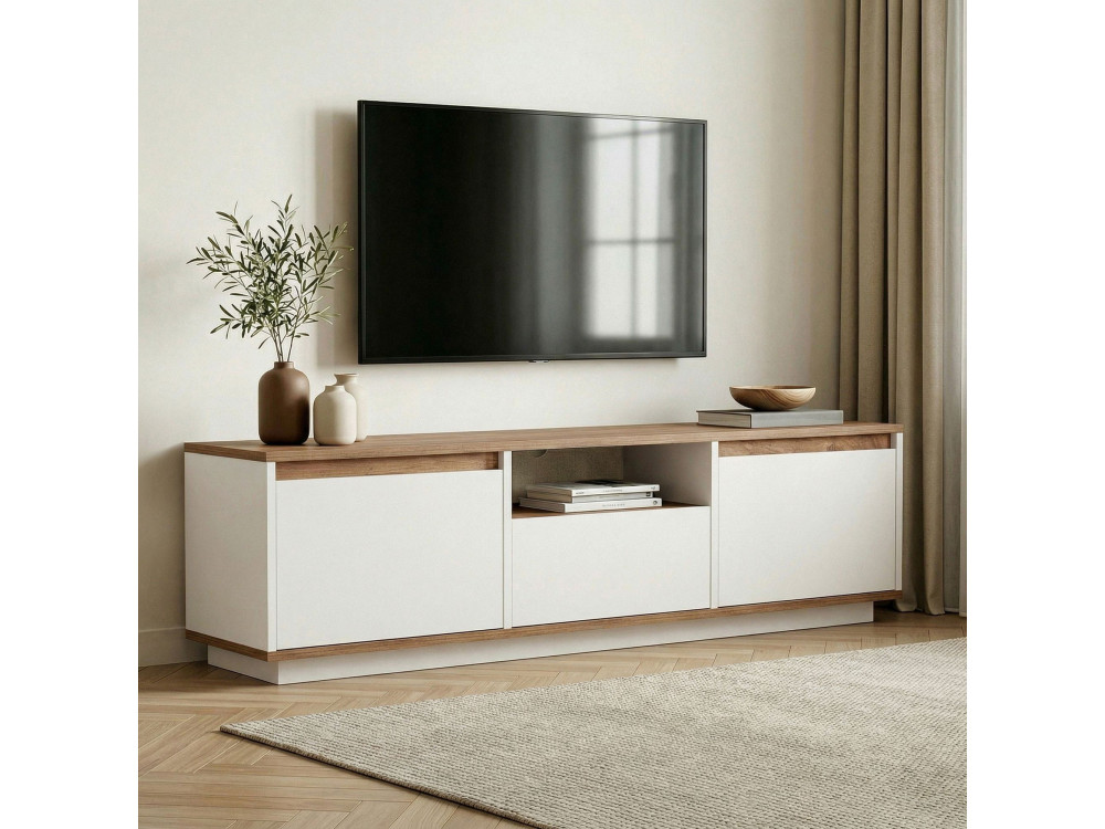 Drewniana podstawa pod telewizor "Sentinel" - 160 x 30 x 42 cm - Biały