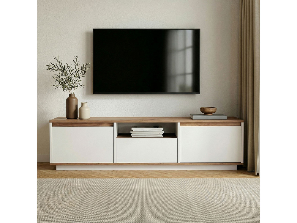 Drewniana podstawa pod telewizor "Sentinel" - 160 x 30 x 42 cm - Biały