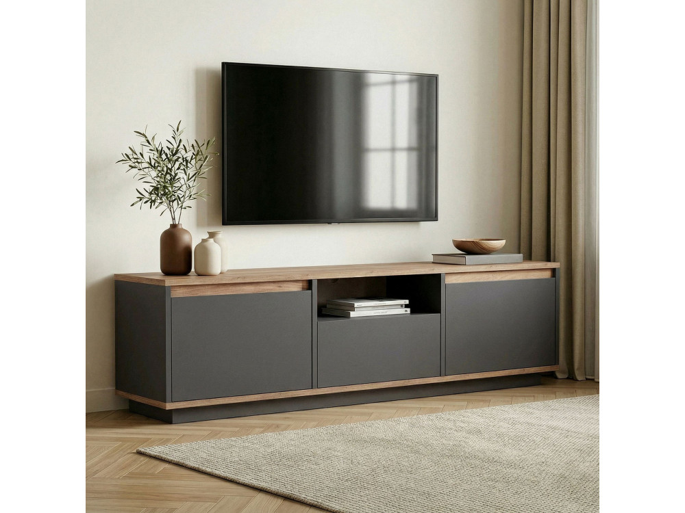 Drewniany stojak TV "Sentinel" - 160 x 30 x 42 cm - Antracytowy szary