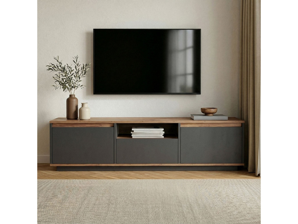 Drewniany stojak TV "Sentinel" - 160 x 30 x 42 cm - Antracytowy szary