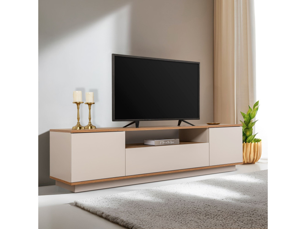 Drewniana podstawa pod telewizor "Veramont" - 180 x 44 x 44 cm - Kremowy