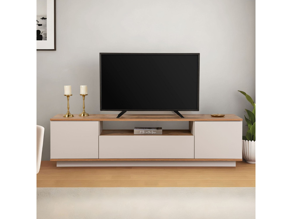 Drewniana podstawa pod telewizor "Veramont" - 180 x 44 x 44 cm - Kremowy