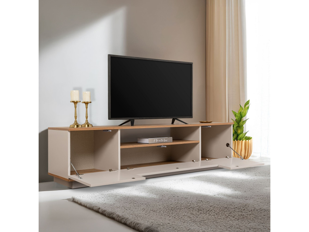 Drewniana podstawa pod telewizor "Veramont" - 180 x 44 x 44 cm - Kremowy