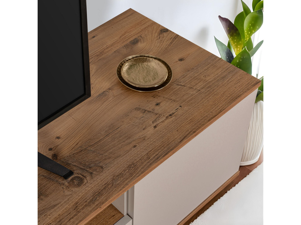 Drewniana podstawa pod telewizor "Veramont" - 180 x 44 x 44 cm - Kremowy