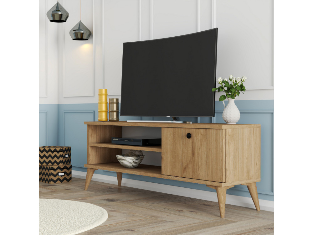 Drewniany stojak pod telewizor "Retro" - 120 x 29 x 44 cm - Beżowy