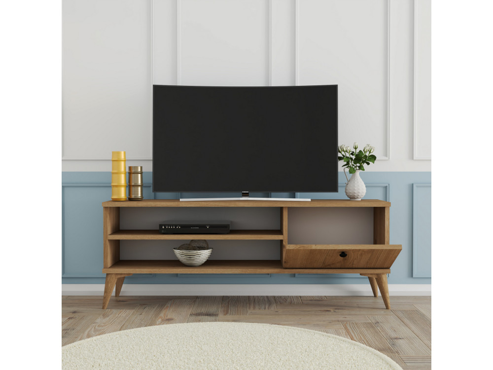 Drewniany stojak pod telewizor "Retro" - 120 x 29 x 44 cm - Beżowy