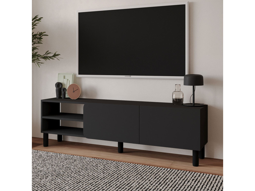 Drewniana podstawa pod telewizor "River" - 150 x 31,4 x 48,2 cm - Antracyt