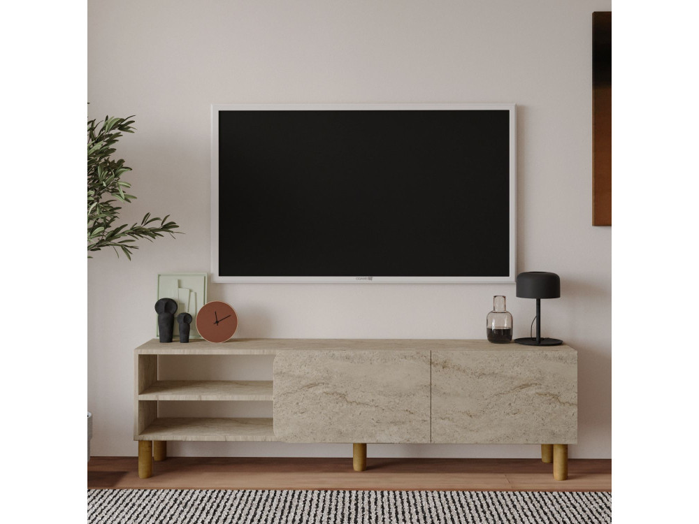 Drewniany stojak TV "River" - 150 x 31 x 48 cm - trawertyn