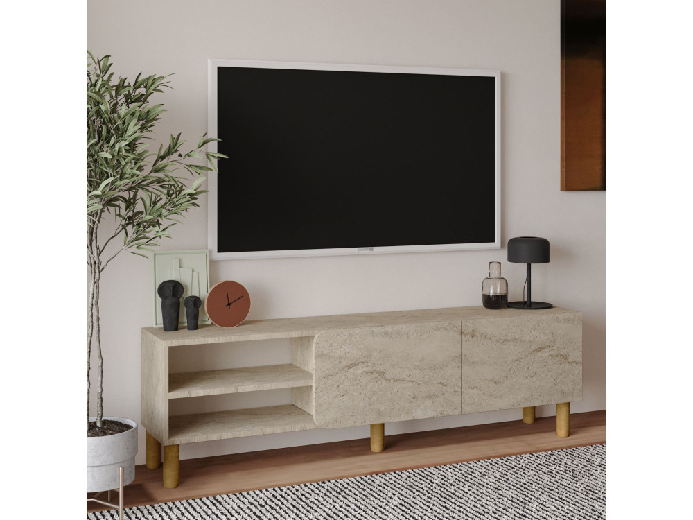 Drewniany stojak TV "River" - 150 x 31 x 48 cm - trawertyn