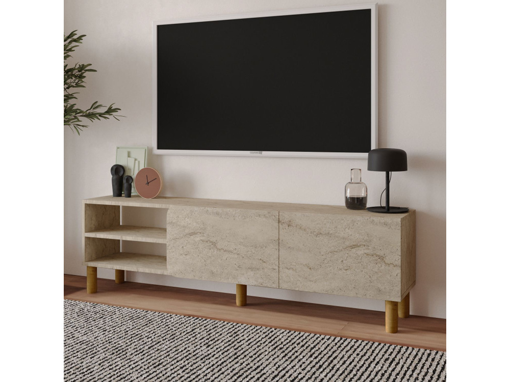 Drewniany stojak TV "River" - 150 x 31 x 48 cm - trawertyn