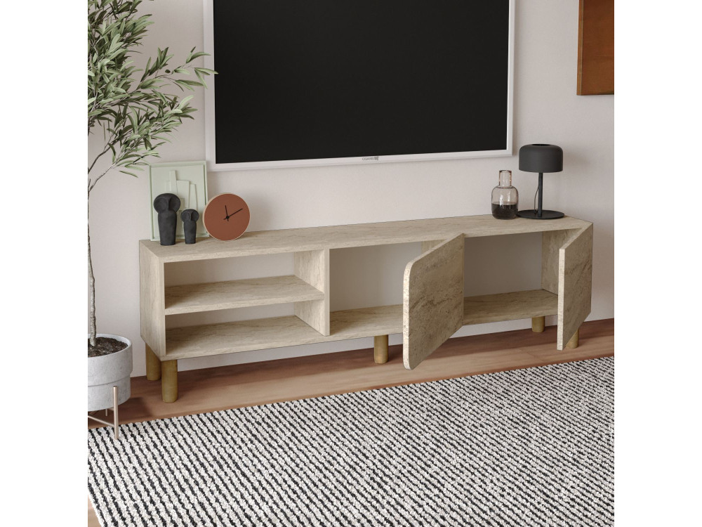 Drewniany stojak TV "River" - 150 x 31 x 48 cm - trawertyn