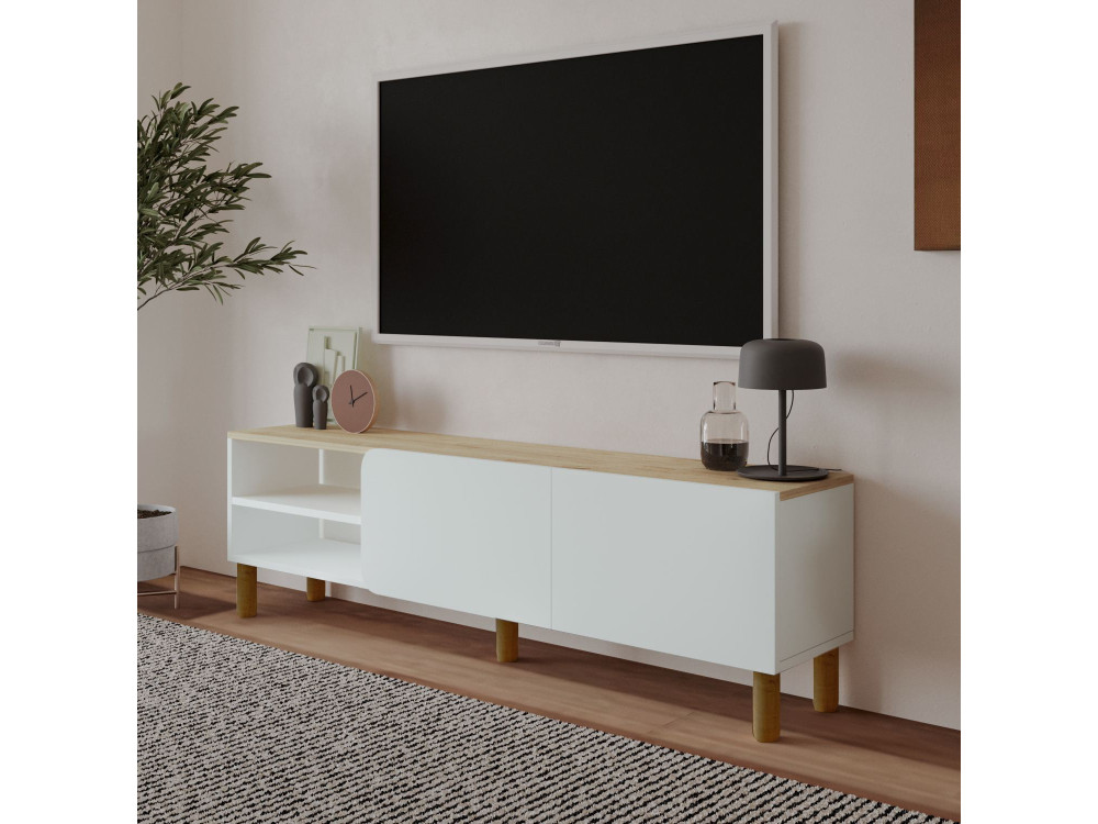 Drewniany stojak TV "River" - 150 x 31 x 48 cm - Biały