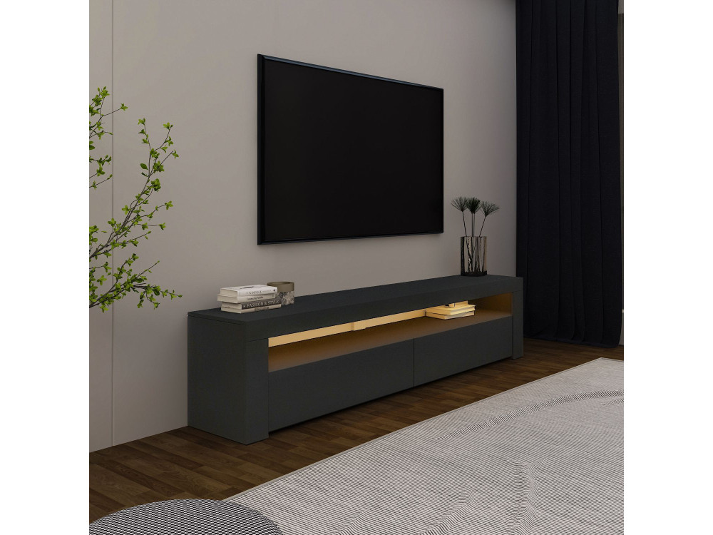Drewniany stojak TV "Bati" - 150 x 36 x 46 cm - Antracytowy szary