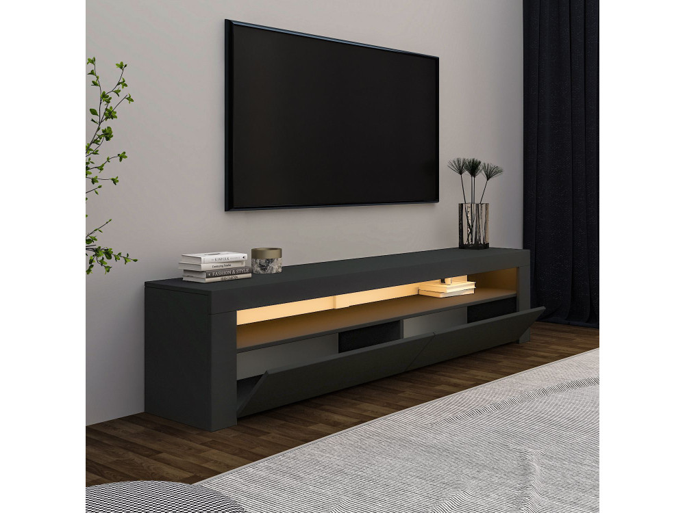 Drewniany stojak TV "Bati" - 150 x 36 x 46 cm - Antracytowy szary
