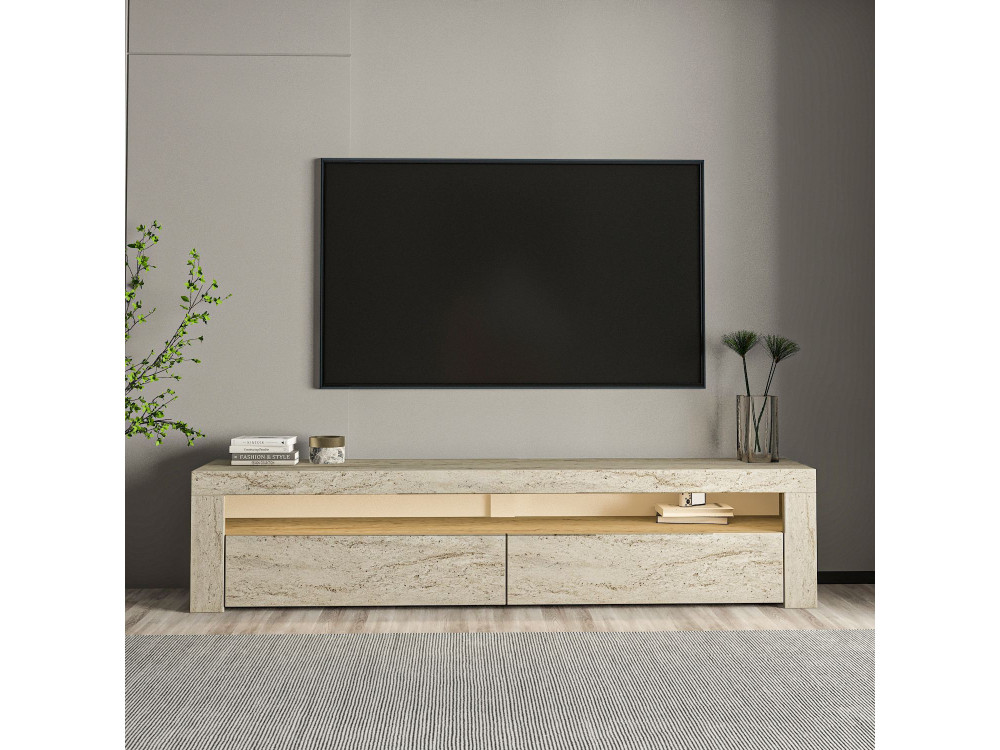 Drewniana podstawa pod telewizor "Bati" - 150 x 36 x 46 cm - trawertyn