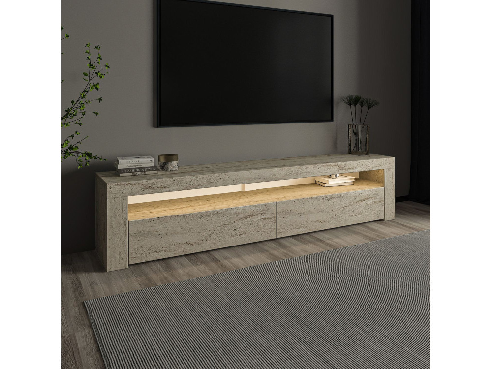 Drewniana podstawa pod telewizor "Bati" - 150 x 36 x 46 cm - trawertyn