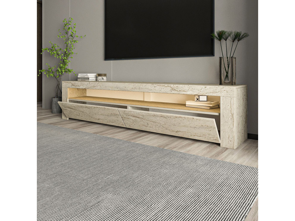 Drewniana podstawa pod telewizor "Bati" - 150 x 36 x 46 cm - trawertyn