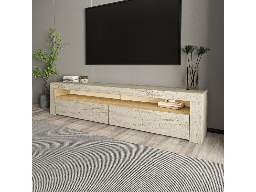 Drewniana podstawa pod telewizor "Bati" - 150 x 36 x 46 cm - trawertyn