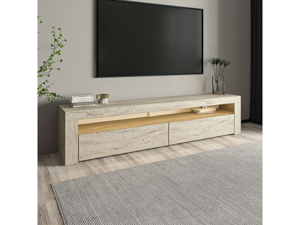 Drewniana podstawa pod telewizor "Bati" - 150 x 36 x 46 cm - trawertyn