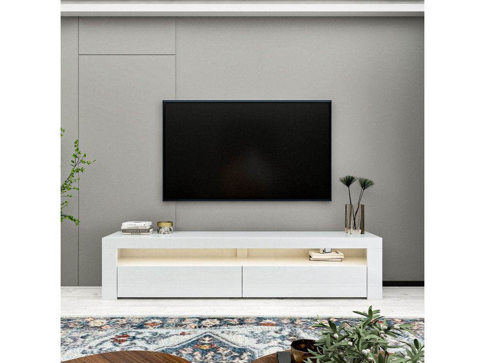 Drewniany stojak pod telewizor "Bati" - 150 x 36 x 46 cm - Biały