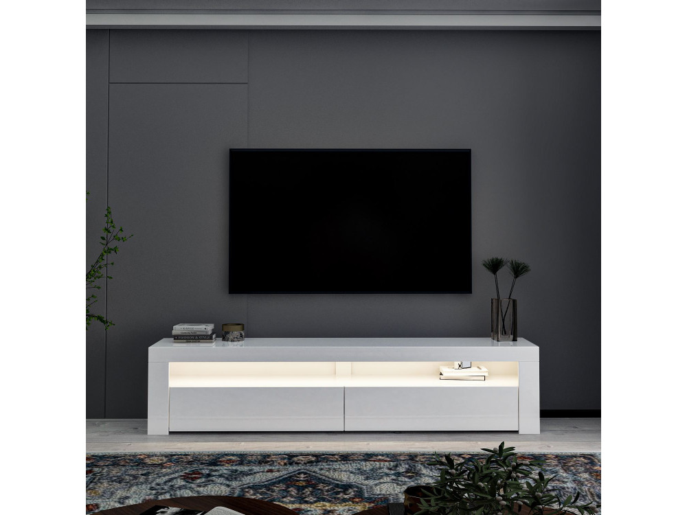 Drewniany stojak pod telewizor "Bati" - 150 x 36 x 46 cm - Biały