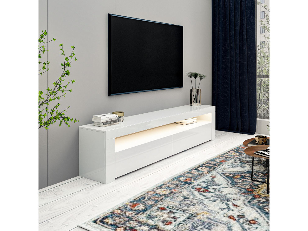 Drewniany stojak pod telewizor "Bati" - 150 x 36 x 46 cm - Biały