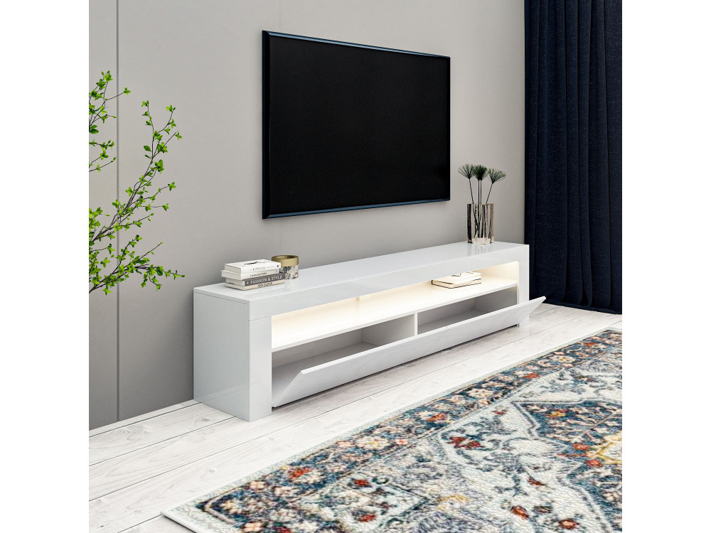 Drewniany stojak pod telewizor "Bati" - 150 x 36 x 46 cm - Biały