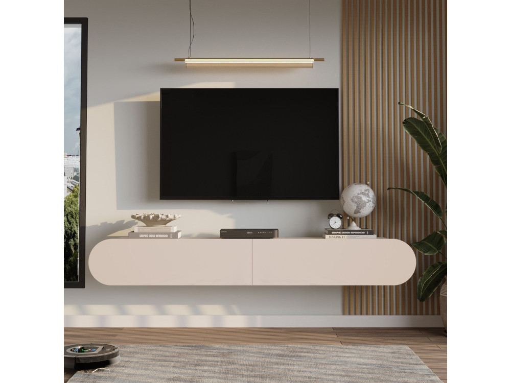 Drewniana podstawa pod telewizor "LUM1" - 180 x 31 x 29 cm - Kremowy