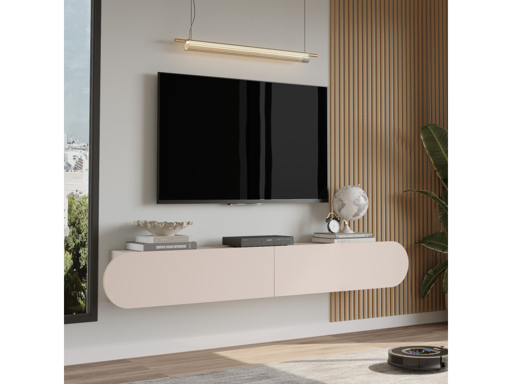 Drewniana podstawa pod telewizor "LUM1" - 180 x 31 x 29 cm - Kremowy