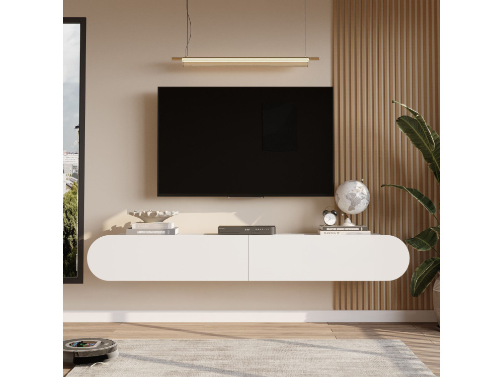 Drewniany stojak TV "LUM1" - 180 x 31 x 29 cm - Biały