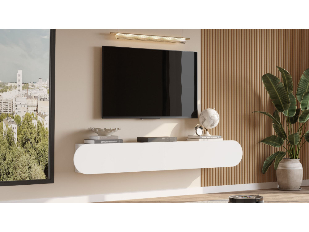 Drewniany stojak TV "LUM1" - 180 x 31 x 29 cm - Biały