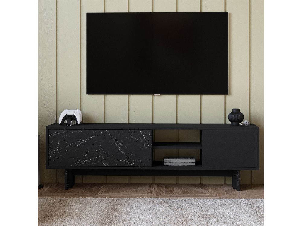 Drewniana podstawa pod telewizor "Ravello" - 150 x 30 x 45 cm - Czarny