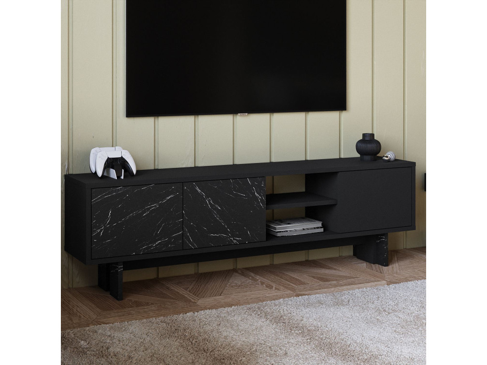 Drewniana podstawa pod telewizor "Ravello" - 150 x 30 x 45 cm - Czarny