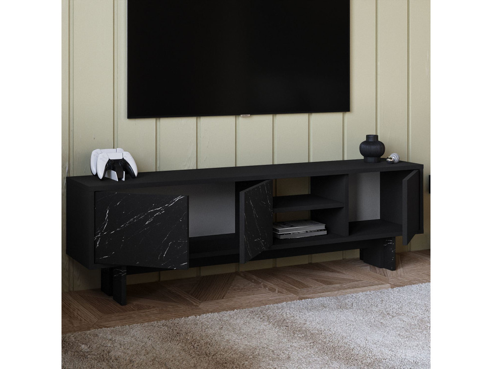 Drewniana podstawa pod telewizor "Ravello" - 150 x 30 x 45 cm - Czarny