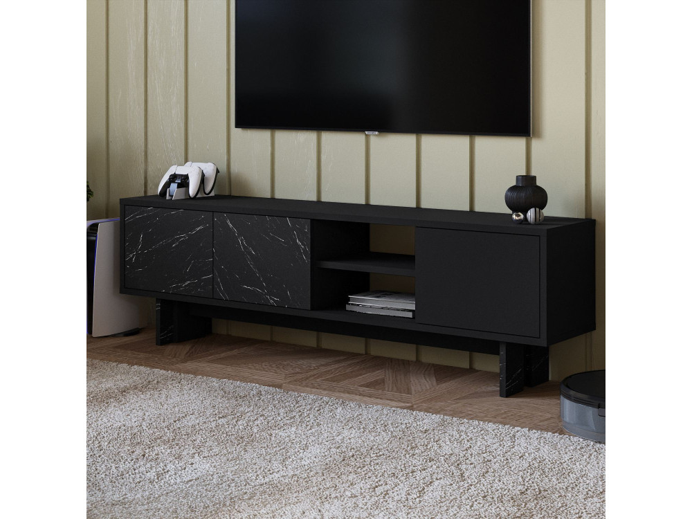 Drewniana podstawa pod telewizor "Ravello" - 150 x 30 x 45 cm - Czarny