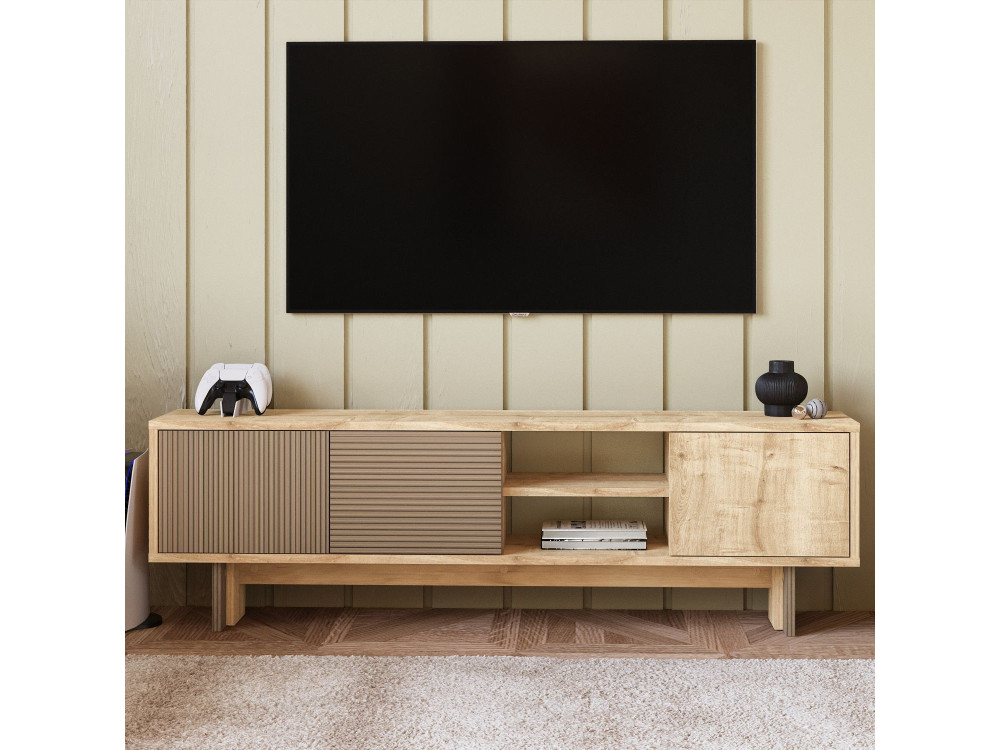 Drewniany stojak pod telewizor "Ravello" - 150 x 30 x 45 cm - Beżowy
