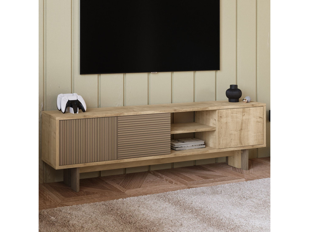 Drewniany stojak pod telewizor "Ravello" - 150 x 30 x 45 cm - Beżowy