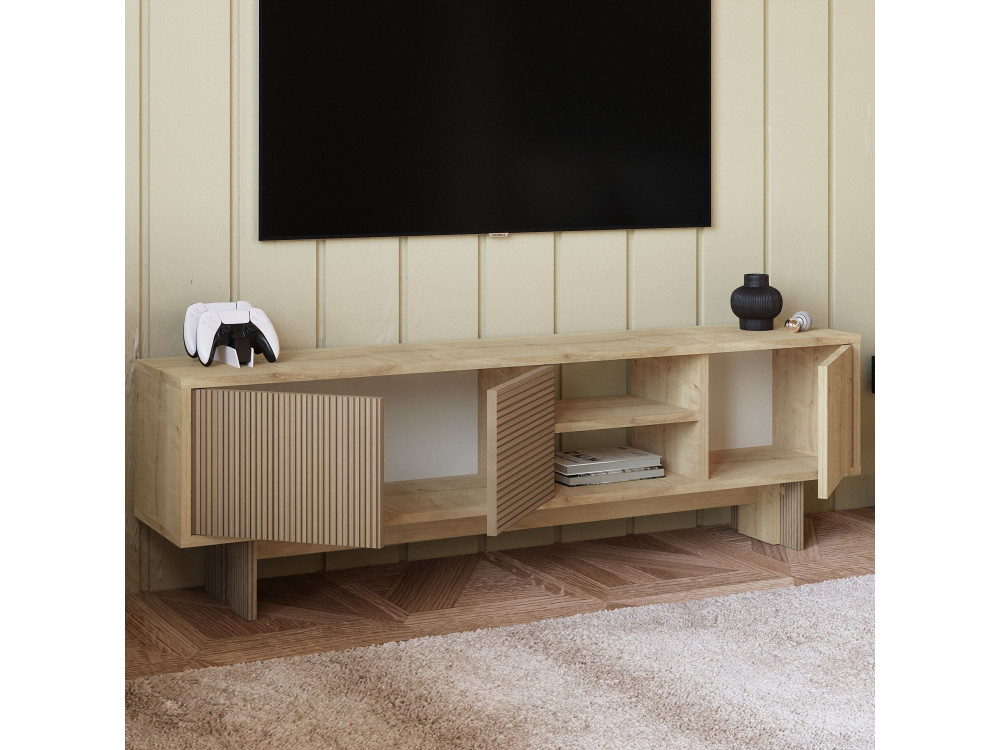 Drewniany stojak pod telewizor "Ravello" - 150 x 30 x 45 cm - Beżowy